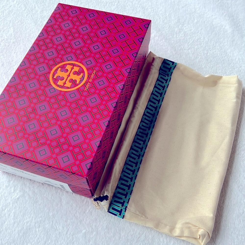 Tory Burch box and drawstring dust bag w/ signature emblem only no shoes